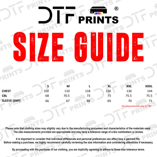 DTF PRINTS SN130 Size Guide