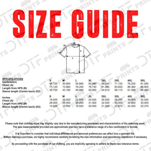 Gildan - Hammer Heavy T-Shirt - Size Guide - GD003