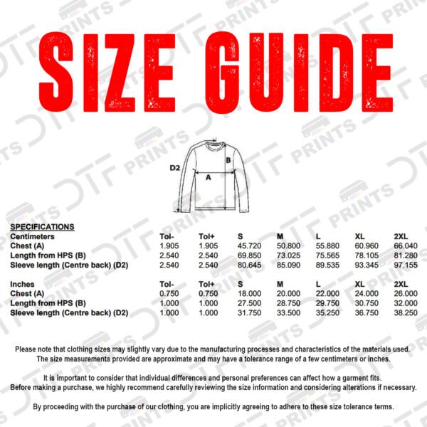 Gildan - Softstyle Long Sleeve T-Shirt - Size Guide - GD011