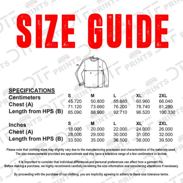 Gildan - Ultra Long Sleeve T-Shirt - Size Guide- GD014