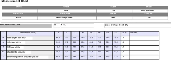 Build Your Brand - Sweat College Jacket - BY015 - Size Guide