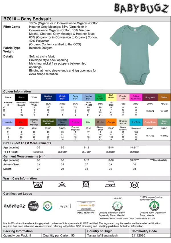 Babybugz - Baby Organic Cotton Bodysuit - BZ010