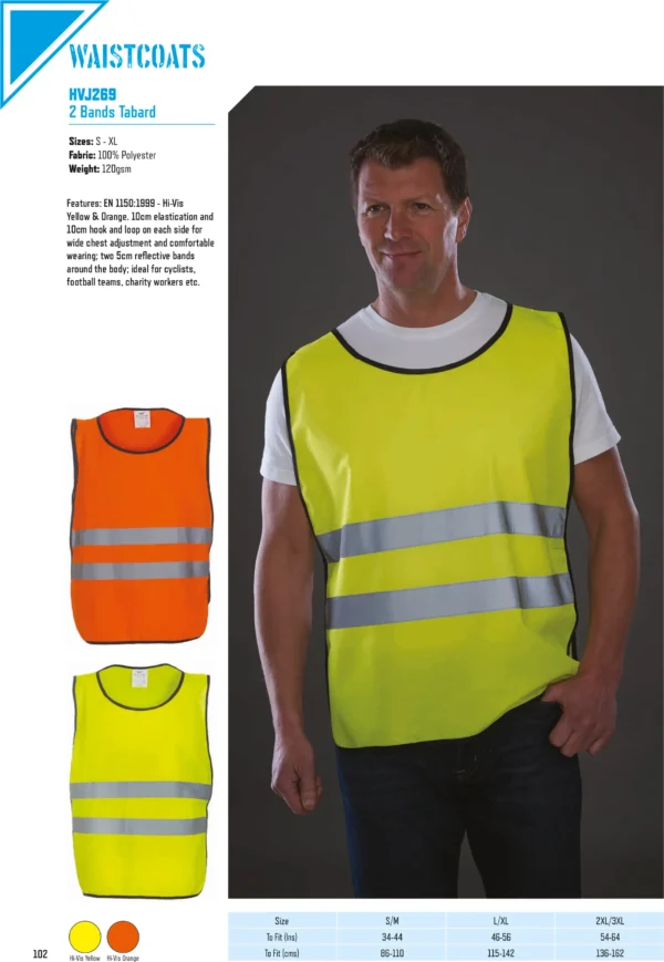 Yoko - Hi-Vis 2-Band Tabard (HVJ269) - YK004 - Size Guide