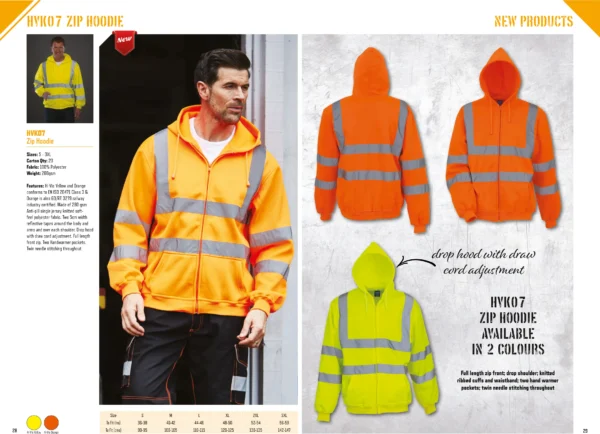 Yoko - Hi-Vis Zip Hoodie (HVK07) - YK012 - Size Guide