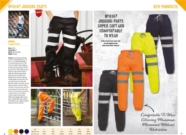 Yoko - Hi-Vis Jogging Pants (HV016T) - YK013 - Size Guide