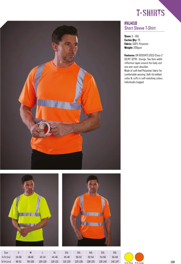 Yoko - Hi-Vis Short Sleeve T-Shirt (HVJ410) - YK025 - Size Guide