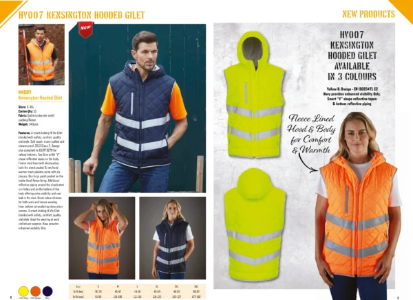 Yoko - Hi-Vis Kensington Hooded Gilet (HV007) - YK026 - Size Guide