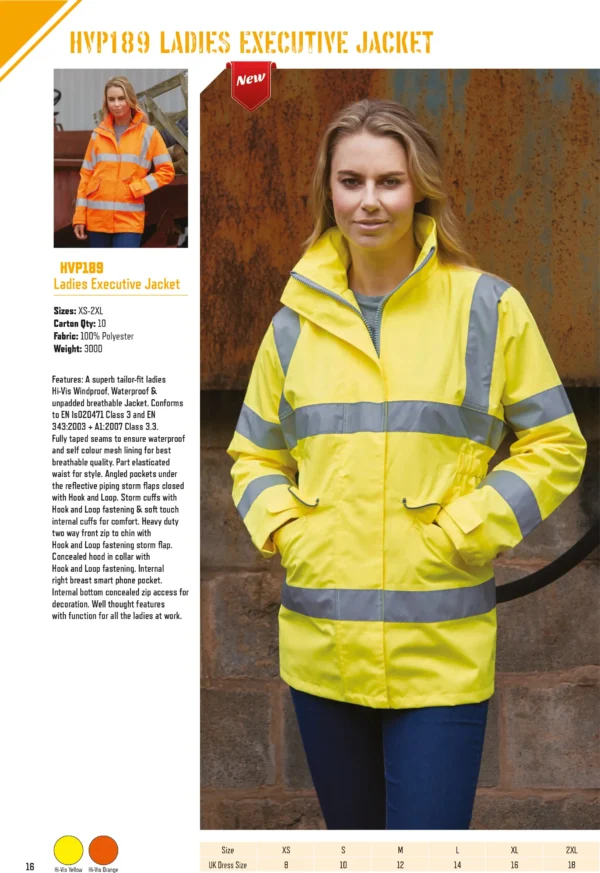 Yoko - Women's Hi-Vis Executive Jacket (HVP189) - YK028 - Size Guide