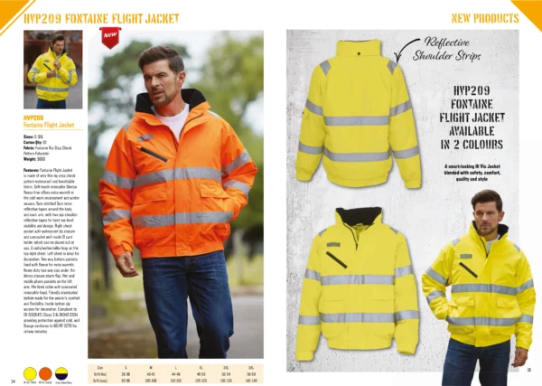 Yoko - Hi-Vis Fontaine Flight Jacket (HVP209) - YK035 - Size Guide