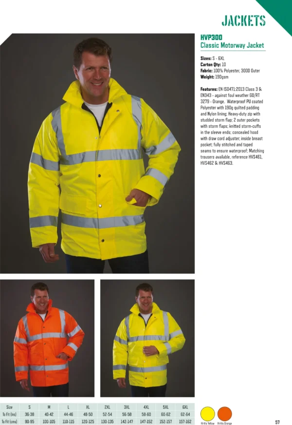 Yoko - Hi-Vis Classic Motorway Jacket (HVP300) - YK045 - Size Guide