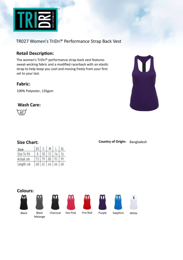 TriDri - Womens Performance Strap Back Vest - Image 2