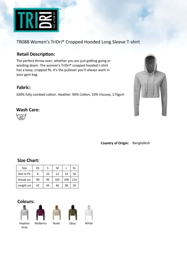 TriDri - Womens Cropped Hooded Long Sleeve T-Shirt - Image 2