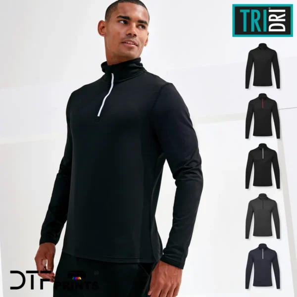 TriDri - recycled long sleeve brushed back quarter zip top - TR111