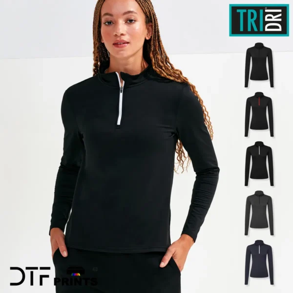TriDri - Womens recycled long sleeve brushed back quarter zip top - TR121